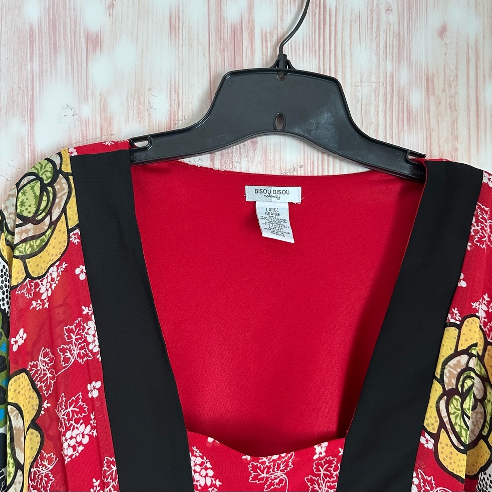 Vintage 90’s BISOU BISOU Maternity Kimono Sleeve Retro Floral Print Tunic Top - Picture 4 of 11